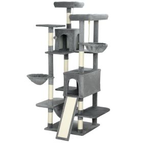 PawHut 69" Cat Tree, Multi-Level Cat Tower with 2 Condos and 3 Hammocks, 8 Scratching Posts, for Multiple Cats, Dark Gray