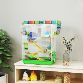 18.5" 5 Tier Hamster Cage with Tubes and Tunnels, Small Animal Cage, Rat Gerbil Cage with Water Bottle, Food Dish, Exercise Wheel, Green (Option: Green-550x480x180 mm)