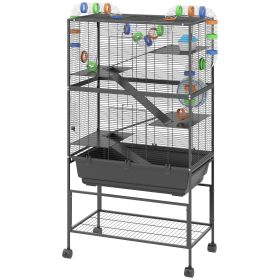 5 Tier Hamster Cage, Rolling Rat Cage With Deep Tray, Storage Shelf, Big Exercise Wheel, Hut, Tube System (Option: Black)