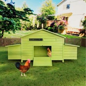 11.12 Ft Large Wooden Chicken Coop With 2 Free Range Doors  2 Nesting Boxes  Perch  Outdoor Hen House Poultry Cage (Option: Green)
