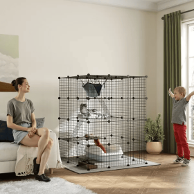 DIY 4 Tier Cat Cage Indoor With Hammock, Ramps, Jumping Platforms, Doors, Cat Enclosure For 1-3 Cats, 3 X 3 X 4, Black (Option: Black)