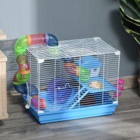 2-Level Hamster Cage Rodent Gerbil House Mouse Mice Rat Habitat Wire with Exercise Wheel (Option: Blue-315x125x500 mm)
